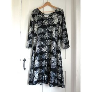 Very Vineyard Edgartown Black Floral Rayon Dress Small A-Line Coastal Grandma